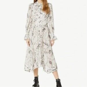 All Saints Gray Chic Edgy Feminine Boho Moto Alisa Freya Floral Silk Midi 8